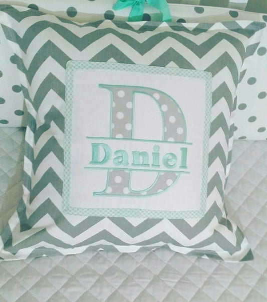Embroidered Pillow intial split