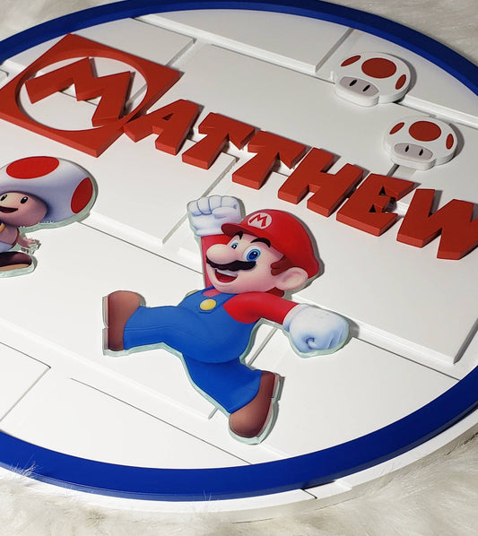 Mario bros Wood round signs in 3d