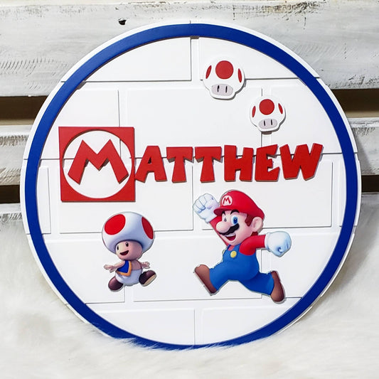 Mario bros Wood round signs in 3d